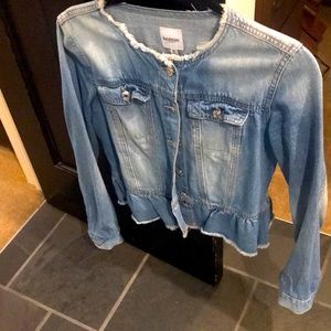 Dress up or down denim ruffled jacket size med